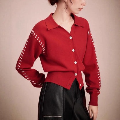 Collared Contrast Stitch Cardigan