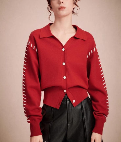Collared Contrast Stitch Cardigan