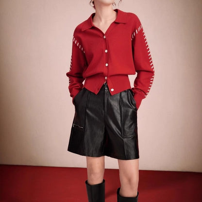 Collared Contrast Stitch Cardigan