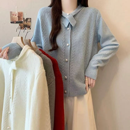 Plain Faux Pearl Button Cardigan