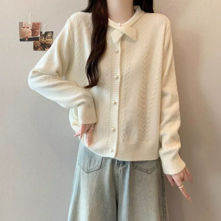 Plain Faux Pearl Button Cardigan