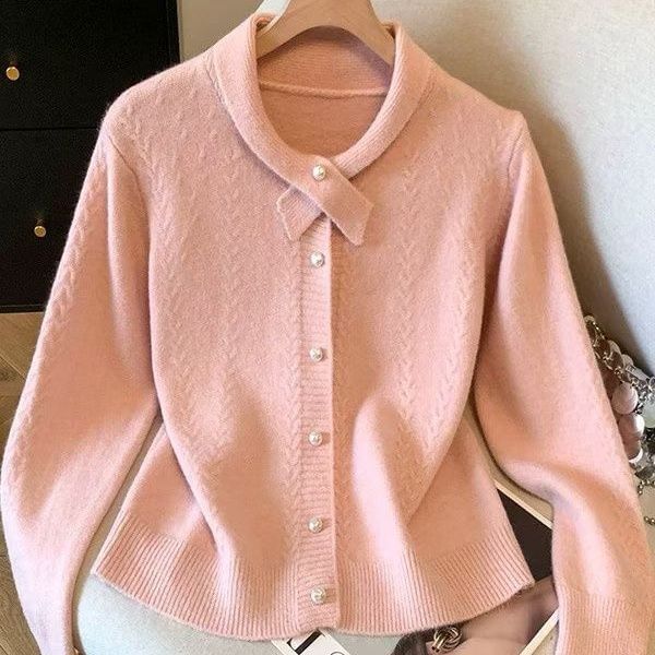 Plain Faux Pearl Button Cardigan