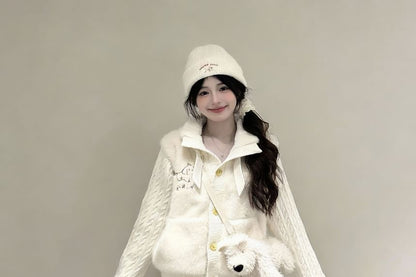 Stand Collar Plain Panel Button Up Cardigan