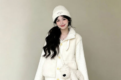 Stand Collar Plain Panel Button Up Cardigan