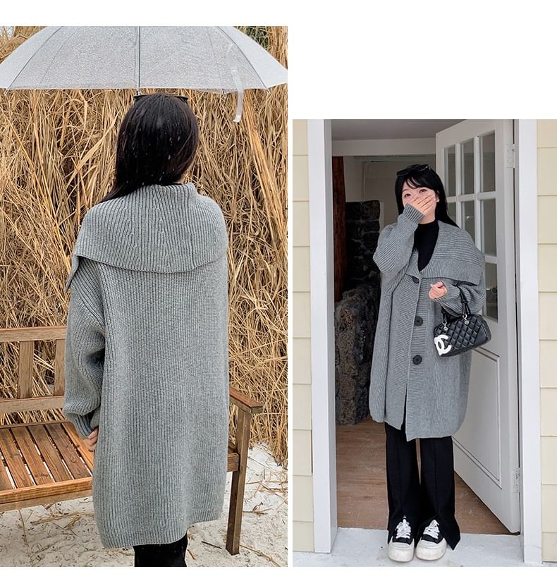[XL-2XL] Collared Plain Ribbed Cardigan