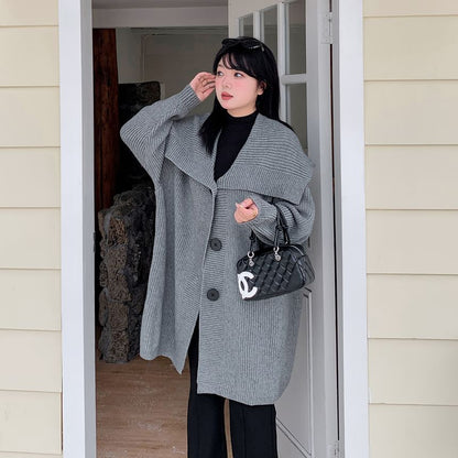 [XL-2XL] Collared Plain Ribbed Cardigan