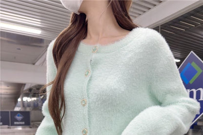Round Neck Plain Cardigan