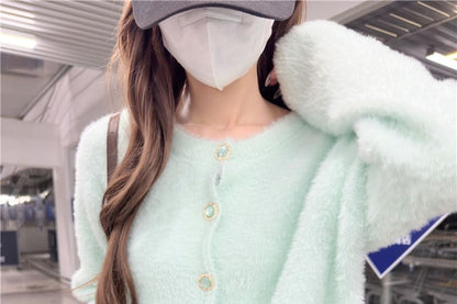 Round Neck Plain Cardigan