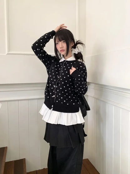Round Neck Polka Dot Cardigan