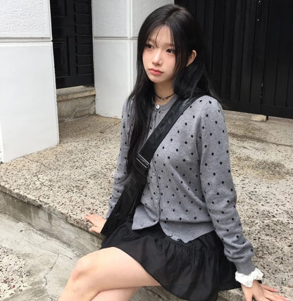 Round Neck Polka Dot Cardigan