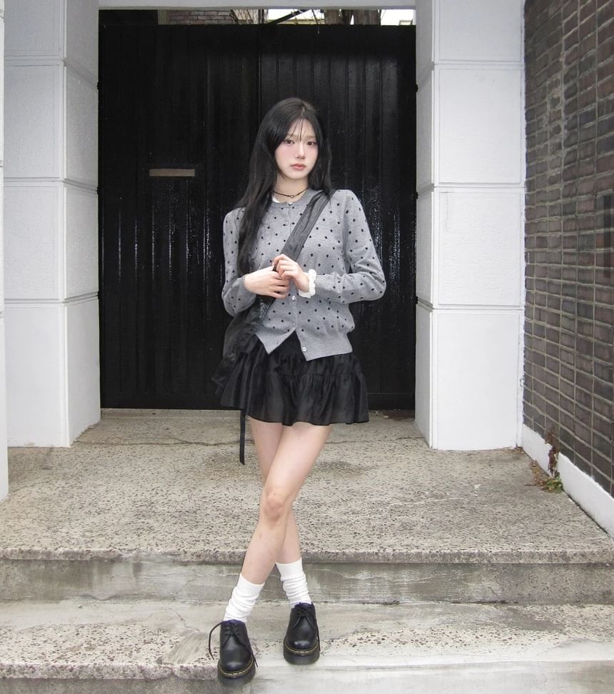 Round Neck Polka Dot Cardigan