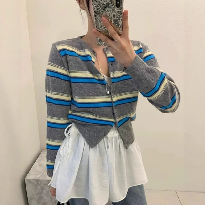 Round Neck Multicolor Striped Cardigan