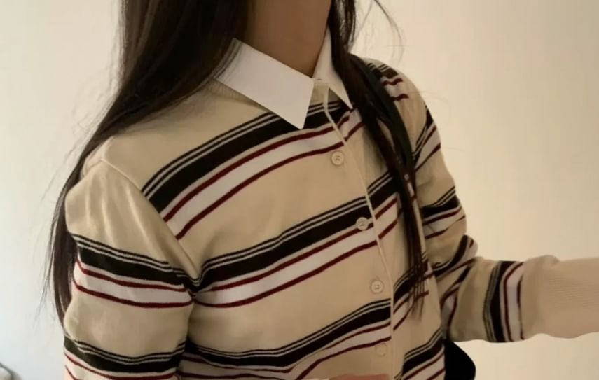 Round Neck Multicolor Striped Cardigan
