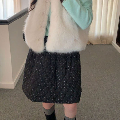 Dotted Quilted Mini A-Line Skirt