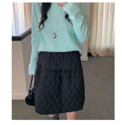 Dotted Quilted Mini A-Line Skirt