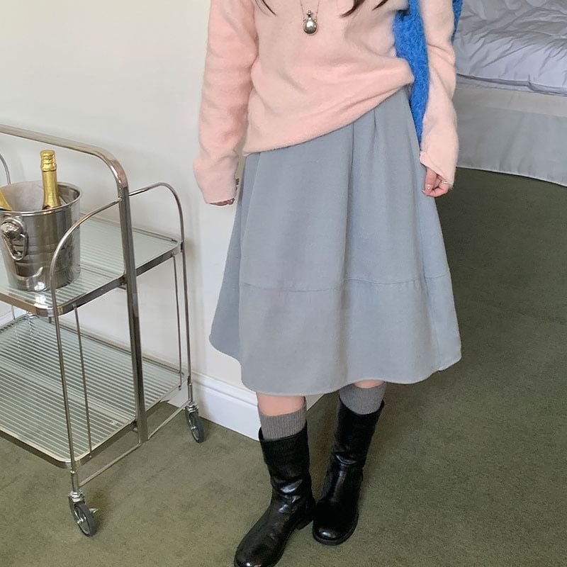 Plain Panel Midi A-Line Skirt