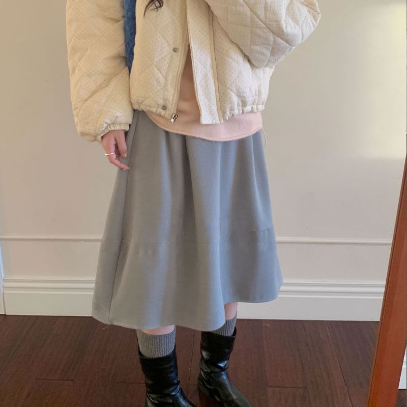 Plain Panel Midi A-Line Skirt
