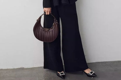 Set: V-Neck Plain Ruffle Hem Button-Up Cardigan + Mid Rise Wide Leg Pants