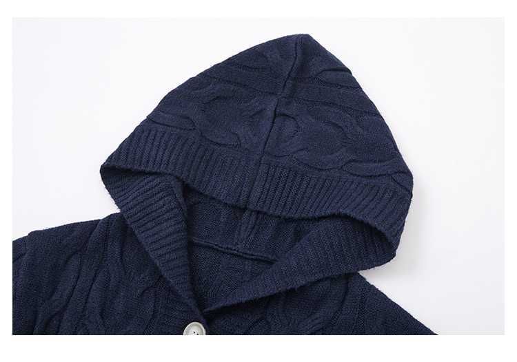 Hooded Button-Up Plain Cable Knit Cardigan