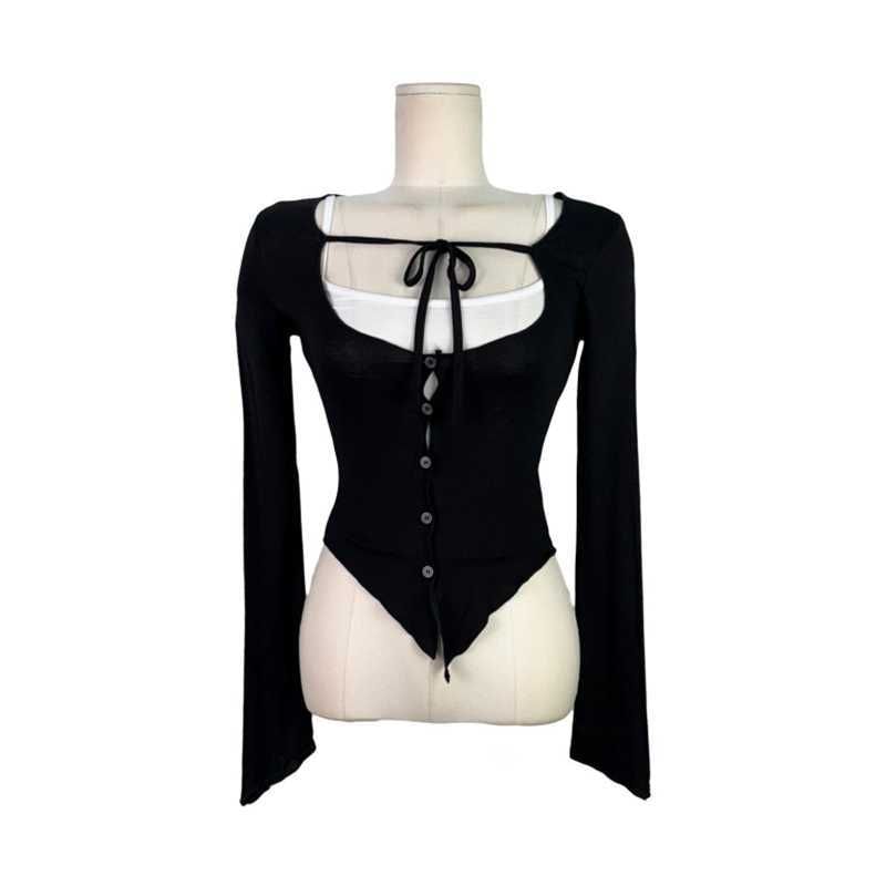 Set: Plain Crop Camisole Top + Scoop Neck Tie Front Button-Up Sheer Cardigan