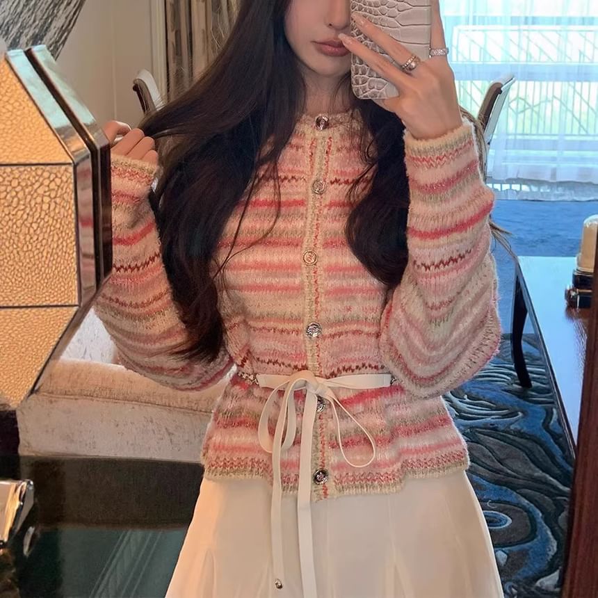 Round Neck Striped Cardigan