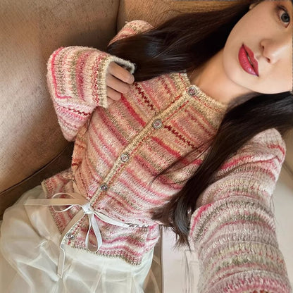 Round Neck Striped Cardigan