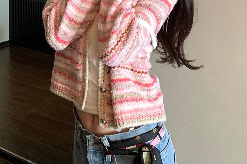 Round Neck Striped Cardigan