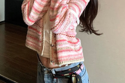 Round Neck Striped Cardigan