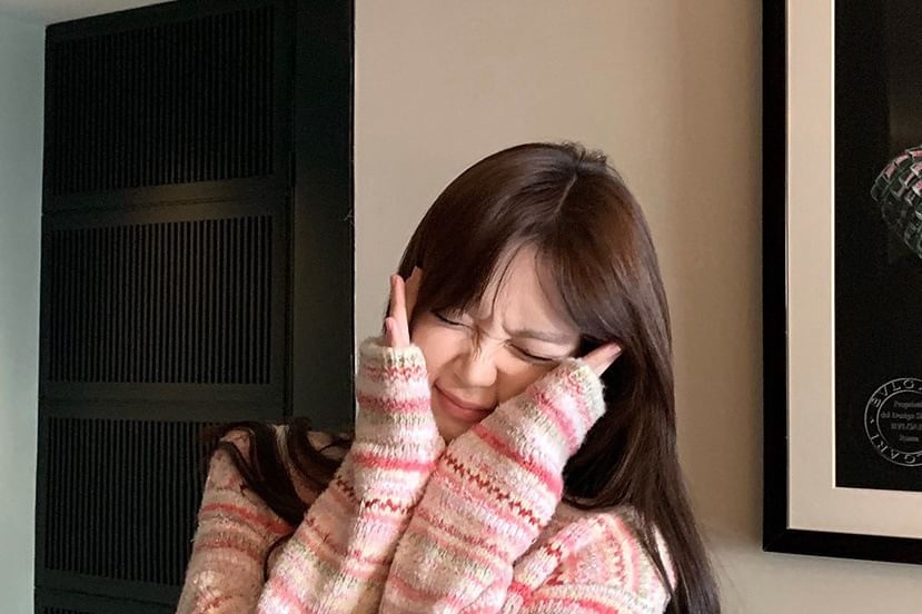 Round Neck Striped Cardigan
