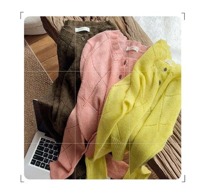 Button-Up Plain Crop Cardigan