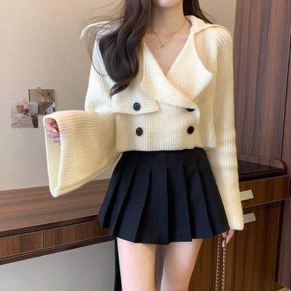 Double Breasted Plain Crop Cardigan