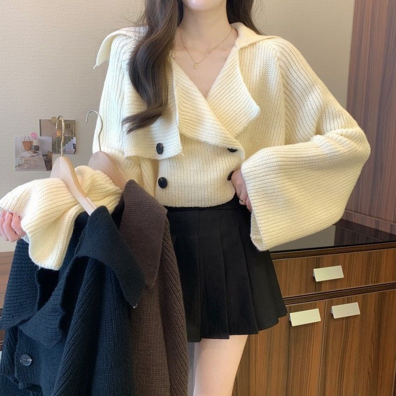 Double Breasted Plain Crop Cardigan
