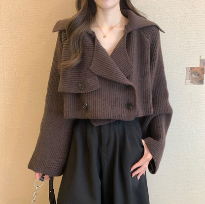 Double Breasted Plain Crop Cardigan