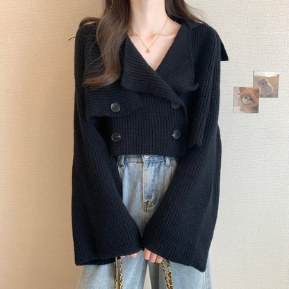 Double Breasted Plain Crop Cardigan