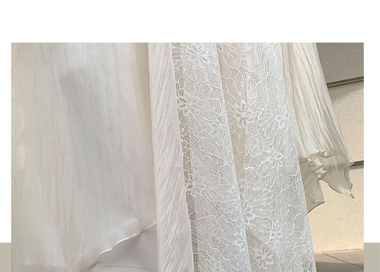 Asymmetrical Lace Panel Midi Skirt