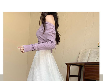 Asymmetrical Lace Panel Midi Skirt
