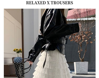 Polka Dot Tiered Ruffle Mesh Maxi Skirt