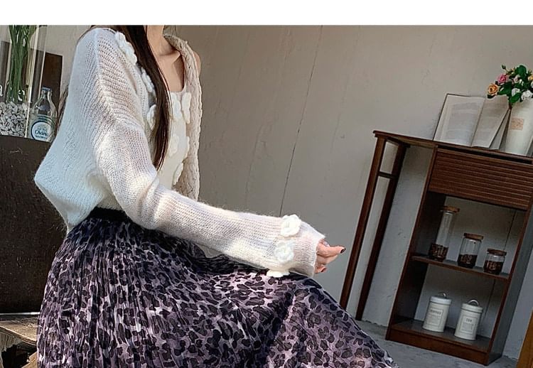 Leopard Print Crinkle Mesh Maxi Skirt