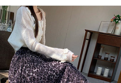 Leopard Print Crinkle Mesh Maxi Skirt