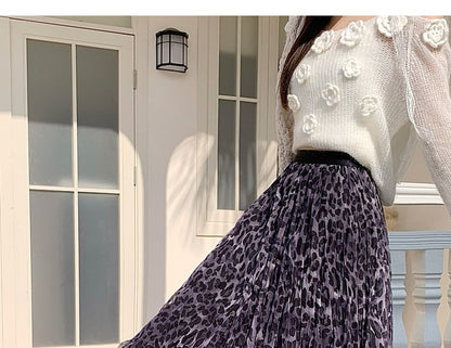 Leopard Print Crinkle Mesh Maxi Skirt