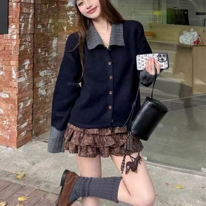 Collared Striped Button Up Cardigan