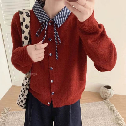 Collared Plaid Panel Button Up Cardigan