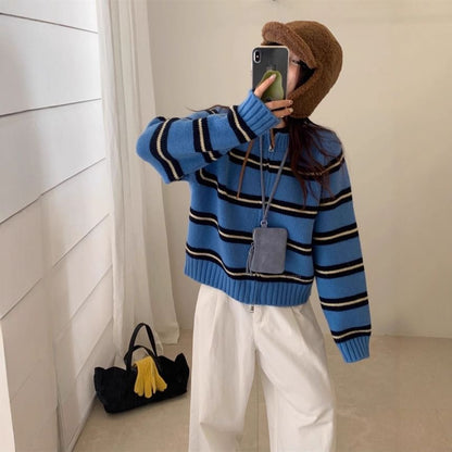 Round Neck Striped Zip Cardigan