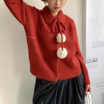 Collared Plain Two Tone Button Up Cardigan