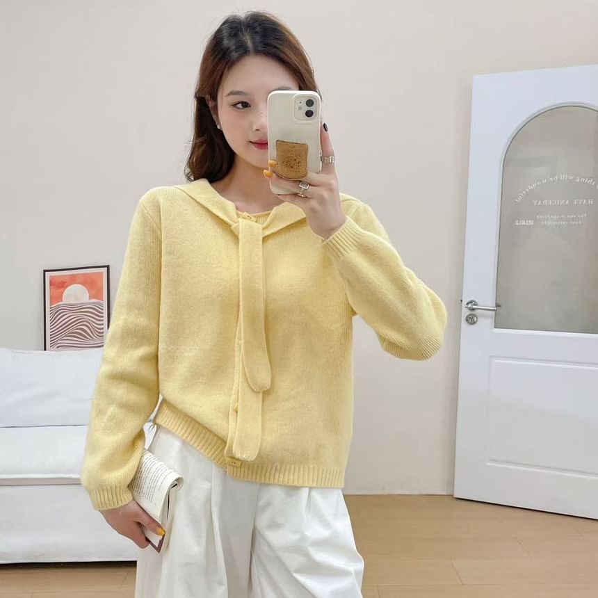 Sailor Collar Plain Toggle Button Cardigan
