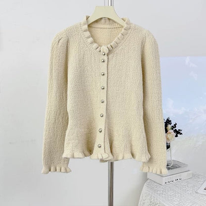 Stand Collar Plain Cropped Button Up Cardigan