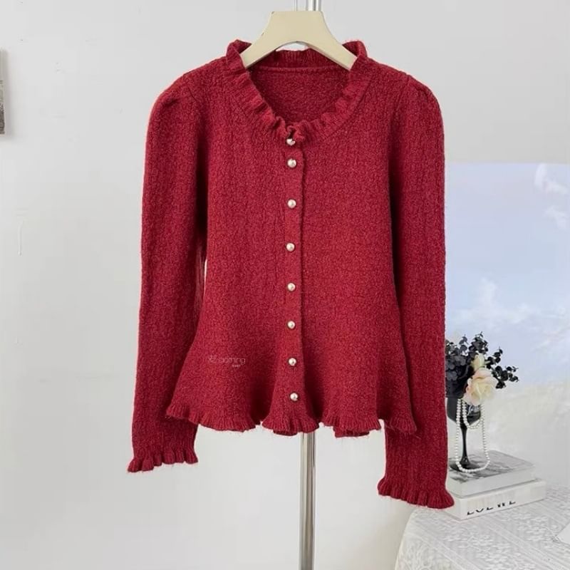 Stand Collar Plain Cropped Button Up Cardigan