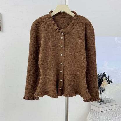 Stand Collar Plain Cropped Button Up Cardigan