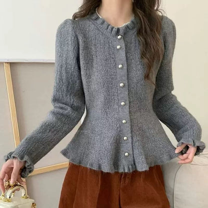 Stand Collar Plain Cropped Button Up Cardigan