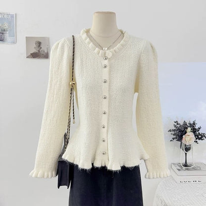 Stand Collar Plain Cropped Button Up Cardigan